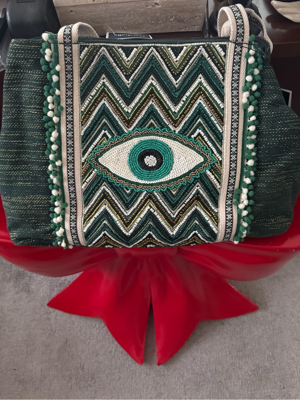 Green Beaded Eye Tote Bag